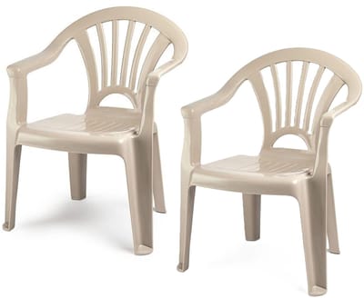 Trendoz Kinderstoel - 2x - kunststof - beige - 35 x 28 x 50 cm - tuin/camping/slaapkamer