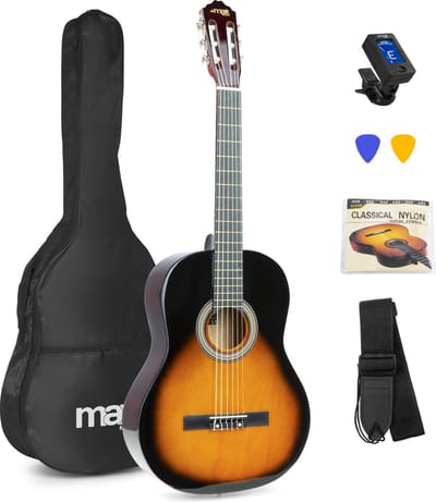Klassieke Akoestische Gitaar 4/4 - Met Nylon Snaren - MAX SoloArt - Beginnersset met Accessoires - Sunburst