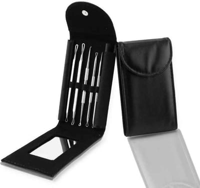 CHPN - Comedonenlepel set - mee-eter set - 5-delig - Etui met spiegeltje - Mee-eters verwijderen - Zuivere huid - Skincare - CHPN
