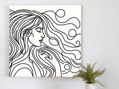 Line art vrouw schilderij | Vrouwelijke elegantie vastgelegd in tijdloze lijnen en vormen | Kunst - 80x80 centimeter op Forex | Foto op Forex