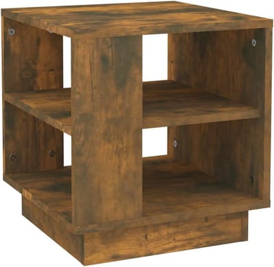 Salontafel - Woonkamertafel bijzettafel - Dranken snacks decoratie - Twee opbergplanken - 40x40x43 cm - Gerookt eiken