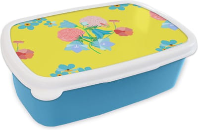 Broodtrommel Blauw - Lunchbox - Brooddoos - Bloemen - Boeket - Lente - Patronen - 18x12x6 cm - Kinderen - Jongen