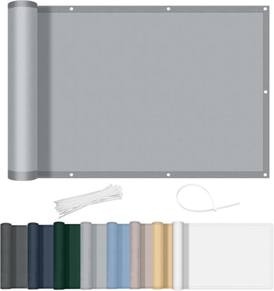 Azalia Balkonscherm 100x600cm Waterdicht Balkonafdekking Inkijkbescherming Ondoorzichtig Balkonomranding Met Oogjes Windscherm UV-bescherming Voor Balkon Tuin Terras-Licht Grijs