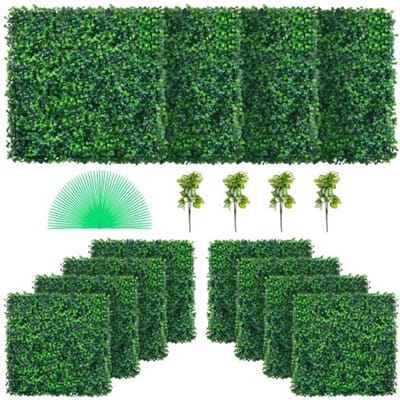 VEVOR Kunstmatig Buxus Hegpaneel, 12 Stuks, 50,8 x 50,8 cm, Kunstmatige Heggen, Kunstmatige Buxusomheining, Nep Klimop Realistisch Effect Groene Plastic Decoratie voor Tuinen en Werven, 4 cm Dikte
