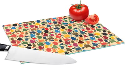 Glazen Snijplank - 28x20 - Patronen - Koffie - Theepot - Retro - Snijplanken Glas