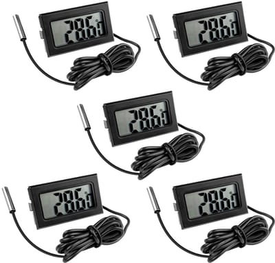 EXCITAT 5 stuks thermometer - Digitale koelkastthermometer - met LCD-scherm - Digitale temperatuursonde - Geschikt voor koelkasten, vriezers en aquaria - Temperatuursensortester