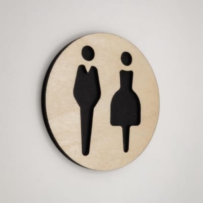 Toiletdeur Bord - Geslachtsneutraal Teken - Aanduiding Ruimte - Zelfklevend Hout - 9.5CM - Walnoot/Zwart/Eik