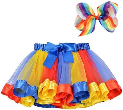 Go Go Gadget - Tutu - Rokje - Verkleedkleding - Inclusief haarstrik - Rood, geel en blauw - 5 tot 7 jaar