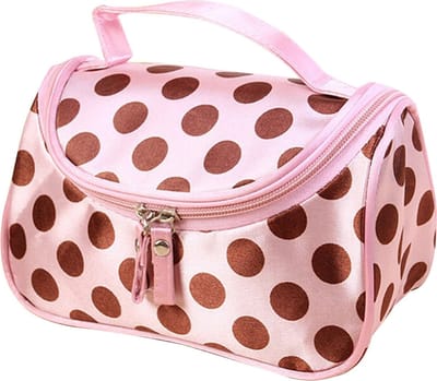 Fako Fashion - Make Up Tasje Met Spiegel - Cosmetica Organizer - Toilettas - Roze Met Bruine Stippen