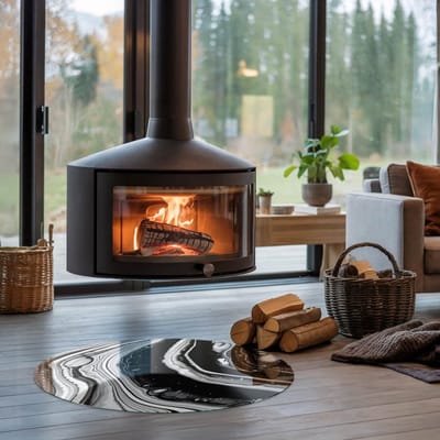 Coloray Vloerplaat Houtkachel - Plaat voor Onder Kachel - 80 cm x 80 cm - Kachel Vloerplaat - Zwart en wit Vloerplaat Kachel - Vloerplaat Voor Kachel - Vloerplaat Openhaard - Houtkachel Accessoires - Plaat Kachel