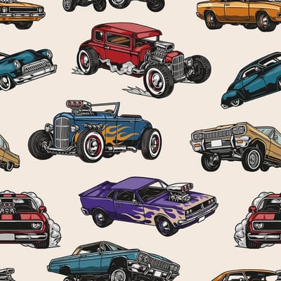 Behang Kinderkamer Jongens Neutraal Retro Auto Kleurrijk behang Beige patroon Slaapkamer Kinderen Klassieke muscle cars Zelfklevende folie Meubels Kast Muurbehang 44,5 cm x 2 m