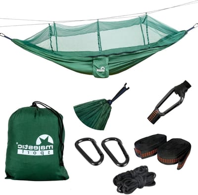 Hangmat met muggennet - Kampeerhangmat Outdoor - Ontspannen in de natuur - Inclusief insectenbescherming - 260 x 140 cm - Groen