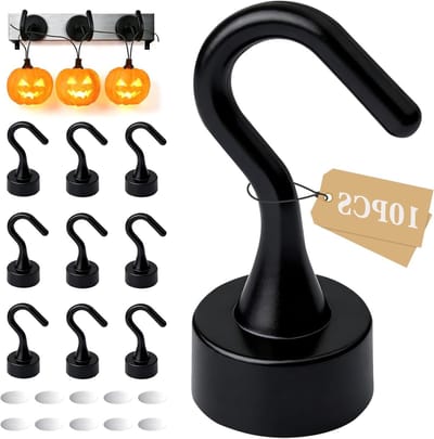 Set van 10 Zwarte Magnetische Haken met Plakstrips - Ideaal voor Keuken, Badkamer en Garage - Sterke Mini Haken voor Kleding en Organisatie