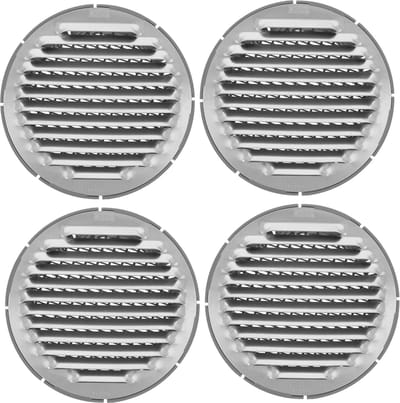 AMIG Ventilatierooster/muurrooster rond - 4x - voor 120mm buisaansluiting - aluminium - zilver - schoepenrooster - tegen vuil en insecten