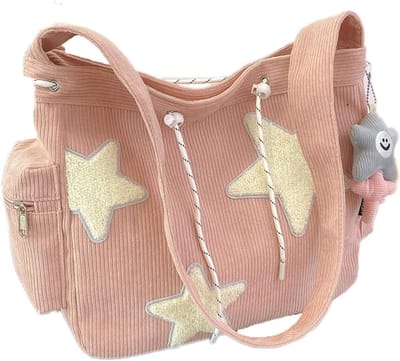 Corduroy voor Dames - Tas - Schattige Draagtas - Grote Crossbodytas, Shopper Schoudertas voor School - Kantoor - Werk - Reizen - Uitstapjes en Winkelen - Roze