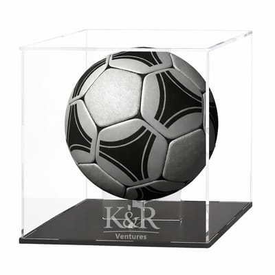 K&R Ventures® Acryl Sportbal Vitrine - Displaybox voor Voetbal, Basketbal & Volleybal - 25,4 x 25,4 x 25,4 cm - Transparant met Zwarte Basis