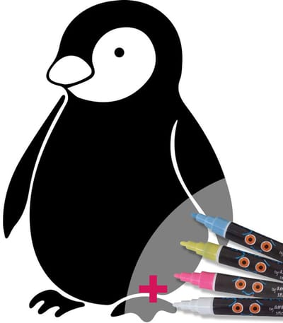 Schoolbordsticker - uitwisbare zelfklevende muurstickers - PINGUÏN + 4 VLOEIBARE KRIJTJES - 135x95cm