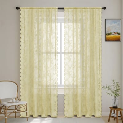 Tweedelig transparant gordijn - Woondecoratie - 100 x 250 cm - Beige