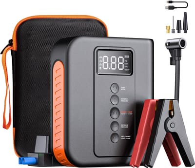 FENX 4 in 1 Jumpstarter voor Auto 800A – 8800mAh Powerbank - 4-in-1 Starthulp met Powerbank, LED Zaklamp en Bande-met 150 PSI Bandenpompnpomp - voor Auto en Motor - In Opbergkoffer