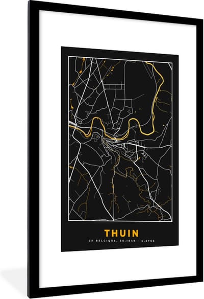 Fotolijst incl. Poster - Goud - Thuin - Stadskaart - Kaart - Plattegrond - 60x90 cm - Posterlijst