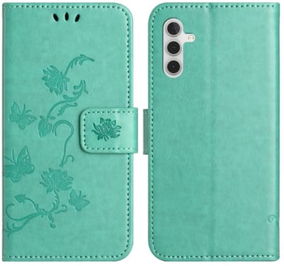 Coverup Hoesje - Geschikt voor Samsung Galaxy A37 / A36 Hoesje - Coverup Bloemen & Vlinders Book Case - Mintgroen