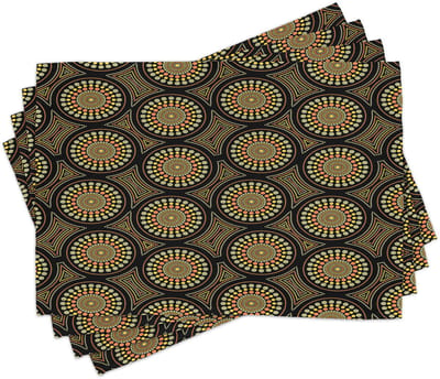 ABAKUHAUS Australische placemats, Ethnisch Aboriginal-motief, Digitaaldruk op wasbaar stof, Tafeldecoratie keuken, koksgrijs en multicolor