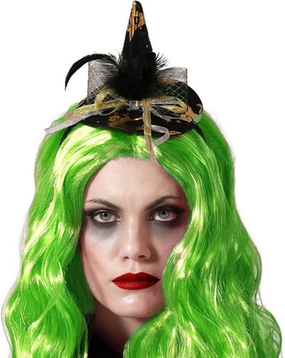 Atosa Verkleed haarband/hoofdband mini heksen hoedje - meisjes/dames - kunststof - carnaval - Halloween