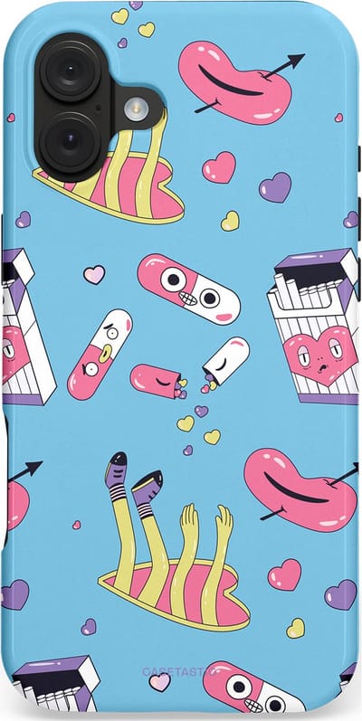 Casetastic hoesje geschikt voor Apple iPhone 16 Plus - MagSafe - Dubbellaagse bescherming - Liefdespil - Fashion Case - Lichtblauw Lichtgrijs Lila Roze