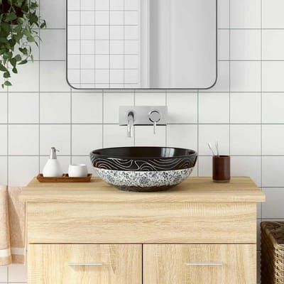 vidaXL - Opzetwasbak - rond - Φ41x14 - cm - keramiek - zwart - en - blauw