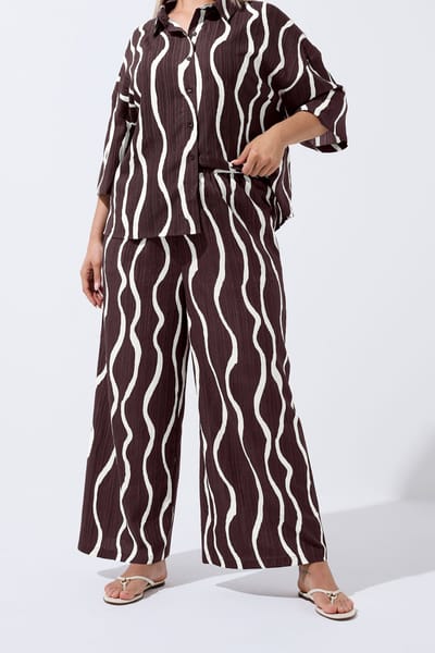 Limited Collection Bruine Broek Met Golvende Print En Wijde Pijpen Size 42