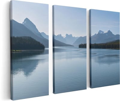 Artaza Canvas Schilderij Drieluik Meer Bij De Bergen In Alberta, Canada - 120x80 - Foto Op Canvas - Canvas Print