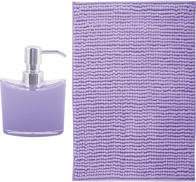 MSV badkamer droogloop mat - Bolzano - 40 x 60 cm - met bijpassende kleur zeeppompje - lila paars