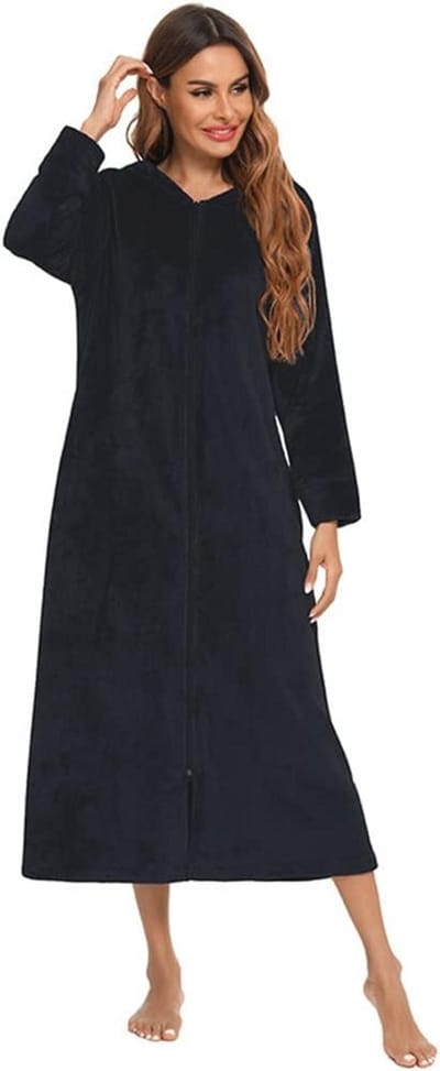 Dames Fleece Badjas met Rits – Zachte en Warme Pajama Loungewear