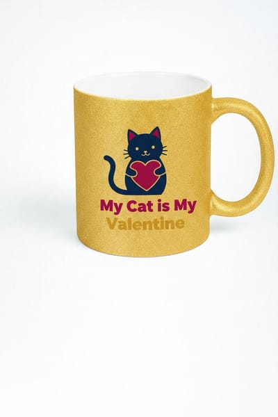 Gouden Glitter Mok 'My Cat is My Valentine' - Valentijnsdag Cadeau voor Kattenliefhebbers