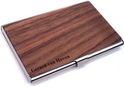 Hout aluminium visitekaarthouder met naam - cadeau voor haar, cadeaus voor hem, cadeau mannen, kado voor haar, gepersonaliseerd cadeau,