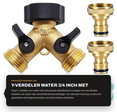 Dailygoods - Y-Verdeler Water 3/4 Inch met 2 Afsluitkranen