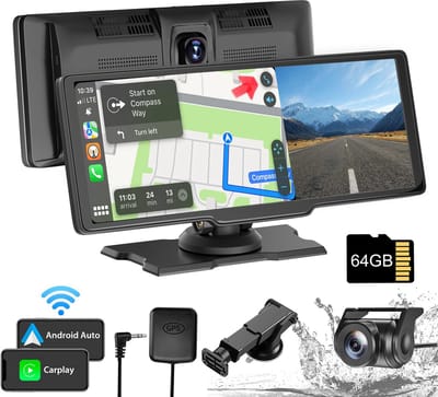 ESSGOO Carplay Scherm - Apple Carplay - Draadloos Android Auto - Touchscreen - Dashcams Dual Channel - 10 Inch - met GPS Navigatie - Incl. 64GB SD - Zwart