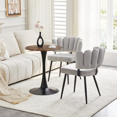 MODENUIT Eettafelset 60 cm - Ronde MDF Tafel Met Conische Voet - Voor Eetkamer En Woonkamer - Fluweel - Lichtgrijs