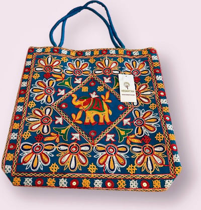 Schoudertas - Vedantan - Damesschoudertas - 40 x 40 cm - Katoen - Kleurrijk borduurwerk - Etnisch Cadeau - Kerst - Feest - WeekendTas - Shopper - Reistas - Tote bag -Draagtas - Ritssluiting