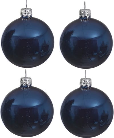 Decoris kerstballen - 4x st - donkerblauw - D10 cm - glas - glans - kerstversiering