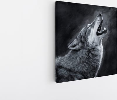 Saammp Canvas Schilderij - Huilende Wolf - Natuur - Dieren - 20x20 - Foto op canvas - Wanddecoratie - Muurdecoratie Woonkamer - Slaapkamer decoratie - Canvas Print