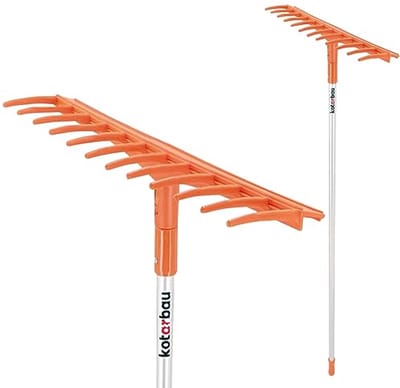 KOTARBAU® Bladhark, Tuinhark, Kunststof Bladhark, 51 cm, 12 Tanden, met Aluminium Steel, Lichtgewicht Hark, Ergonomisch Ontwerp, Bladbezem voor Tuin, Oranje & Zilwer