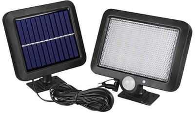 Solar Motion Sensor Light - 56 LED Solar Wandlamp - met Onafhankelijk Zonnepaneel - Afneembaar Ontwerp - Eenvoudige Installatie - Ideaal voor Portieken, Patio's, Tuinen, Patio's, Garages en Opritten - Zwart