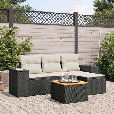 vidaXL - 5-delige - Loungeset - met - kussens - poly - rattan - zwart