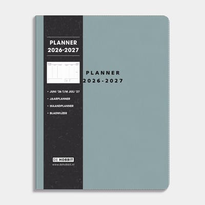 Hobbit - Weekplanner 2026-2027 - 1 week op 2 pagina's - Wash Kraft - Flexibele Kaft - ±A4 (26,5 x 20,4 cm) - Lederlook Blauw Aqua