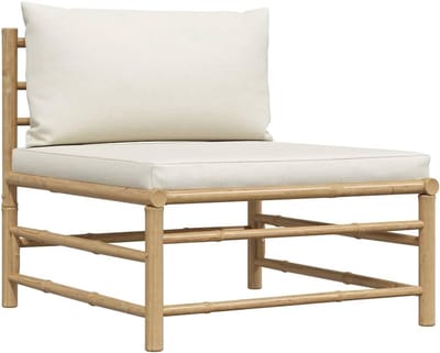 Tuinmiddenbank Bamboe - Middenstuk Bank - Buiten Zitten - Modulair Ontwerp - 65 x 70 x 60 cm - Crèmewit