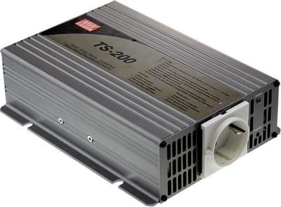 MEAN WELL - DC-AC INVERTER MET ZUIVERE SINUSGOLF  - 200 W - DUITS STOPCONTACT