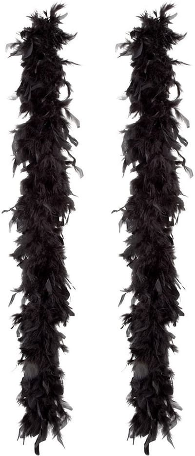 Boland Carnaval verkleed boa met veren - 2x - zwart - 180 cm - 50 gram - Glitter and Glamour