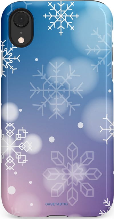 Casetastic hoesje geschikt voor Apple iPhone XR - Dubbellaagse bescherming - Winterse Sneeuwvlokken - Fashion Case - Lichtblauw Lavendel Lichtgrijs Lichtroze