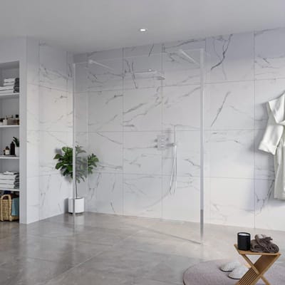 FugaFlow Eccelente Vetro Vrijstaande inloopdouche badkamer - 160x200cm - Helder - antikalk - 8mm veiligheidsglas - 2 zijwanden 30cm - met wandarmen en hoekprofielen - Chroom -